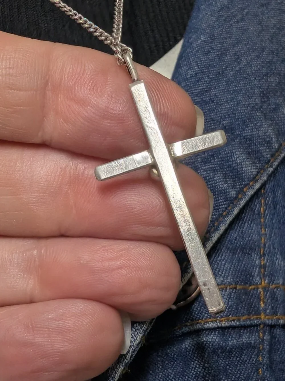 Navajo Style Sterling Silver Turquoise Cross Pendant Necklace